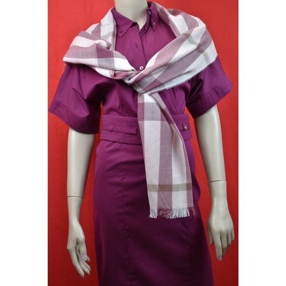 NWT BURBERRY TONAL PINK WOOL CASHMERE NOVA CHECK LIGHTWEIGHT SCARF 18X80 200X45 - Picture 2 of 12